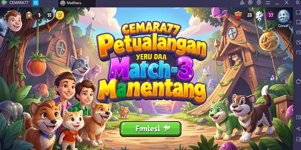 Screenshot CEMARA77 menampilkan gameplay Match-3 yang dinamis dan seru.