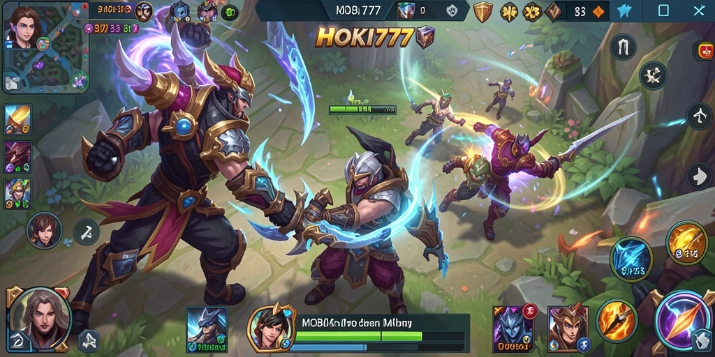 Tampilan gameplay seru HOKI777 dengan pertempuran strategis antar tim.