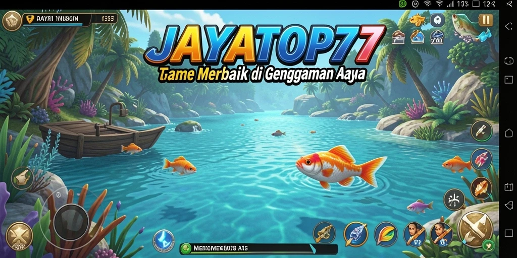 Screenshot gameplay JAYATOP77 dengan ikan besar yang ditangkap.