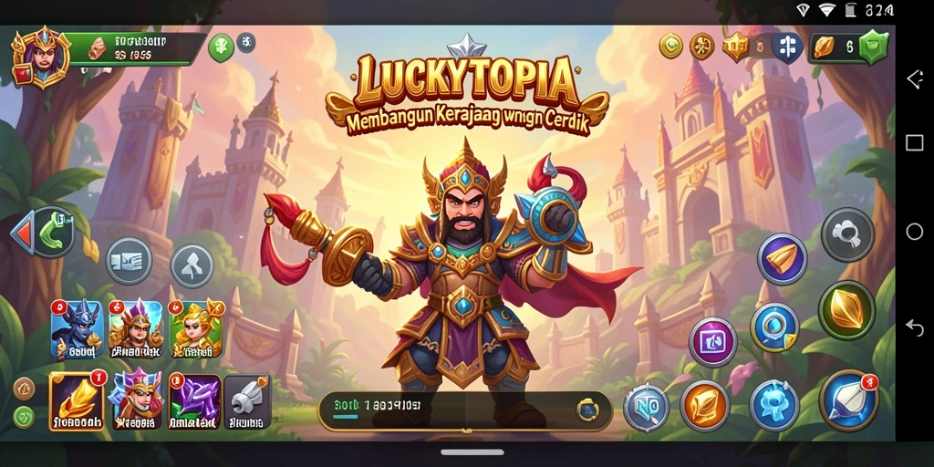 Tampilan gameplay LUCKYTOPIA yang strategis dan mendebarkan.