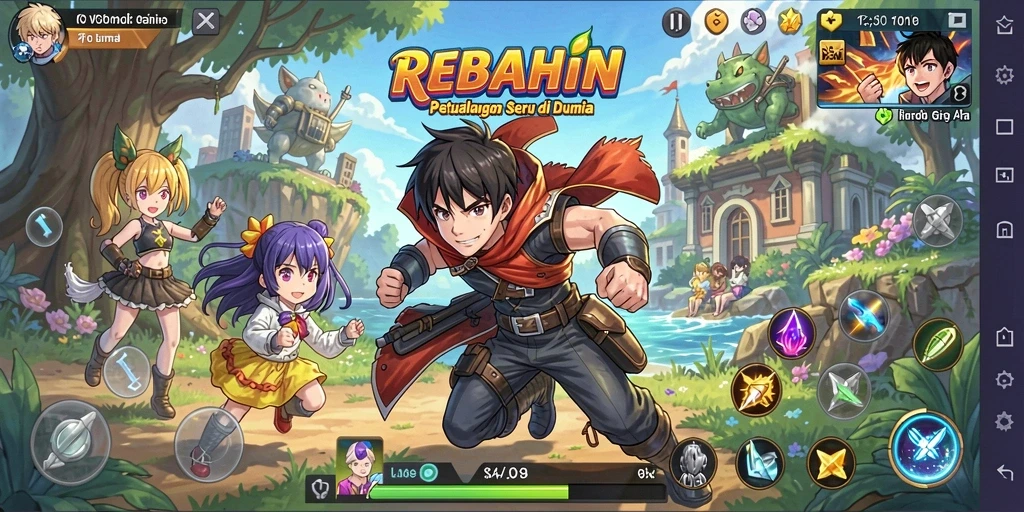 Tampilan gameplay menarik di dunia anime penuh warna.