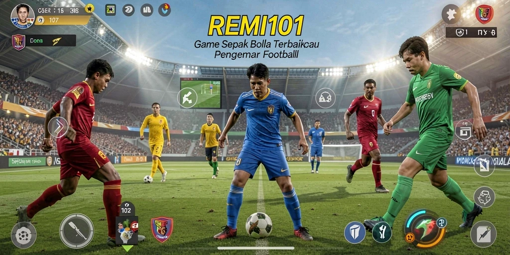 Screenshot gameplay <strong>REMI101</strong> yang menampilkan keasyikan pertandingan sepak bola.